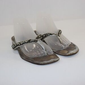 Manolo Blahnik Thong Sandals Womens Silver Embellished Fair Crystal Beads Size 6